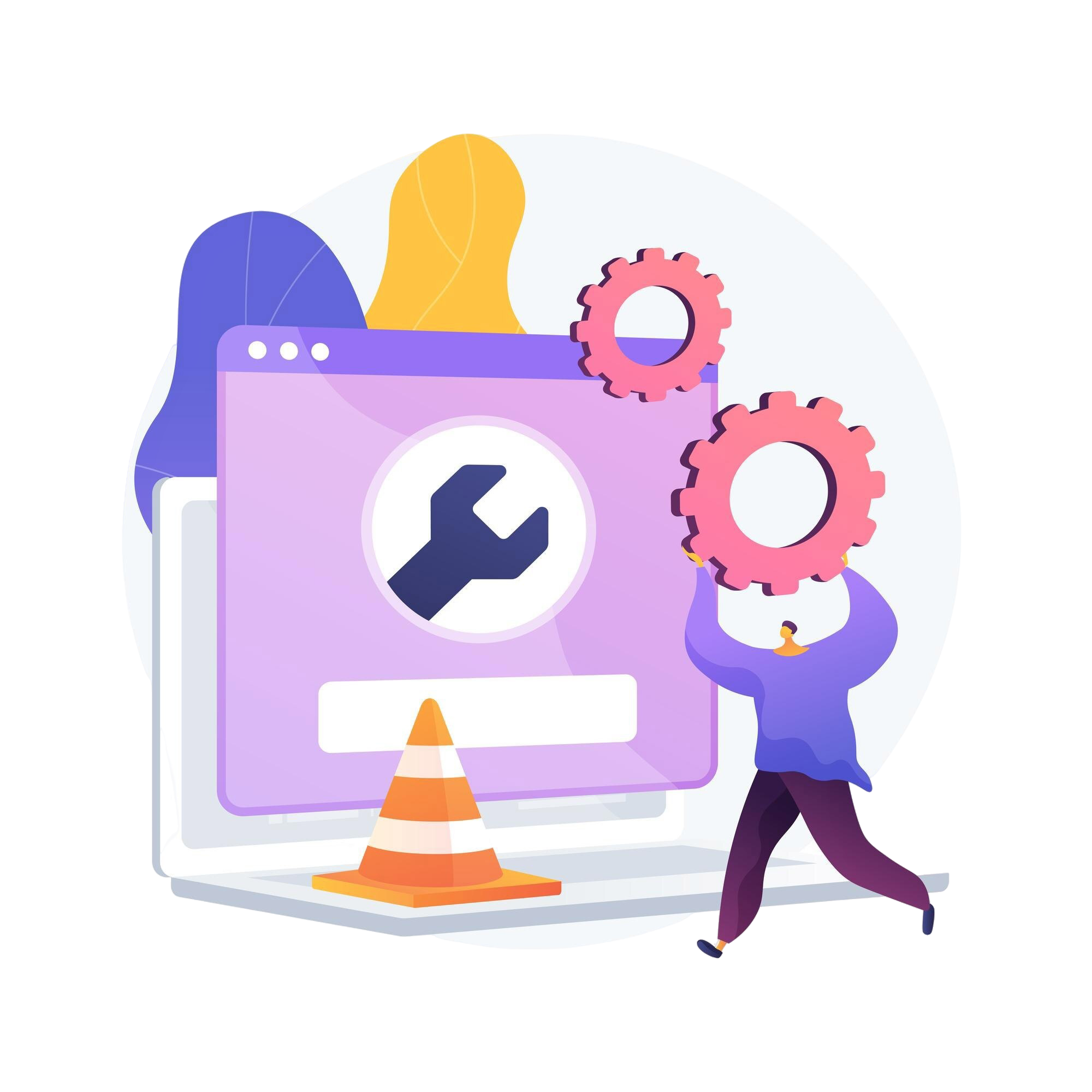 Maintenance illustration showing a developer working on website upgrades